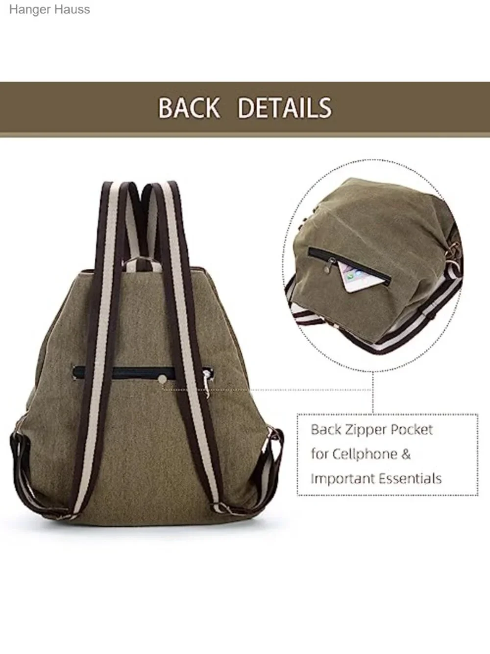 Vintage Canvas Backpack Daypack with Anti-theft Design for Travel